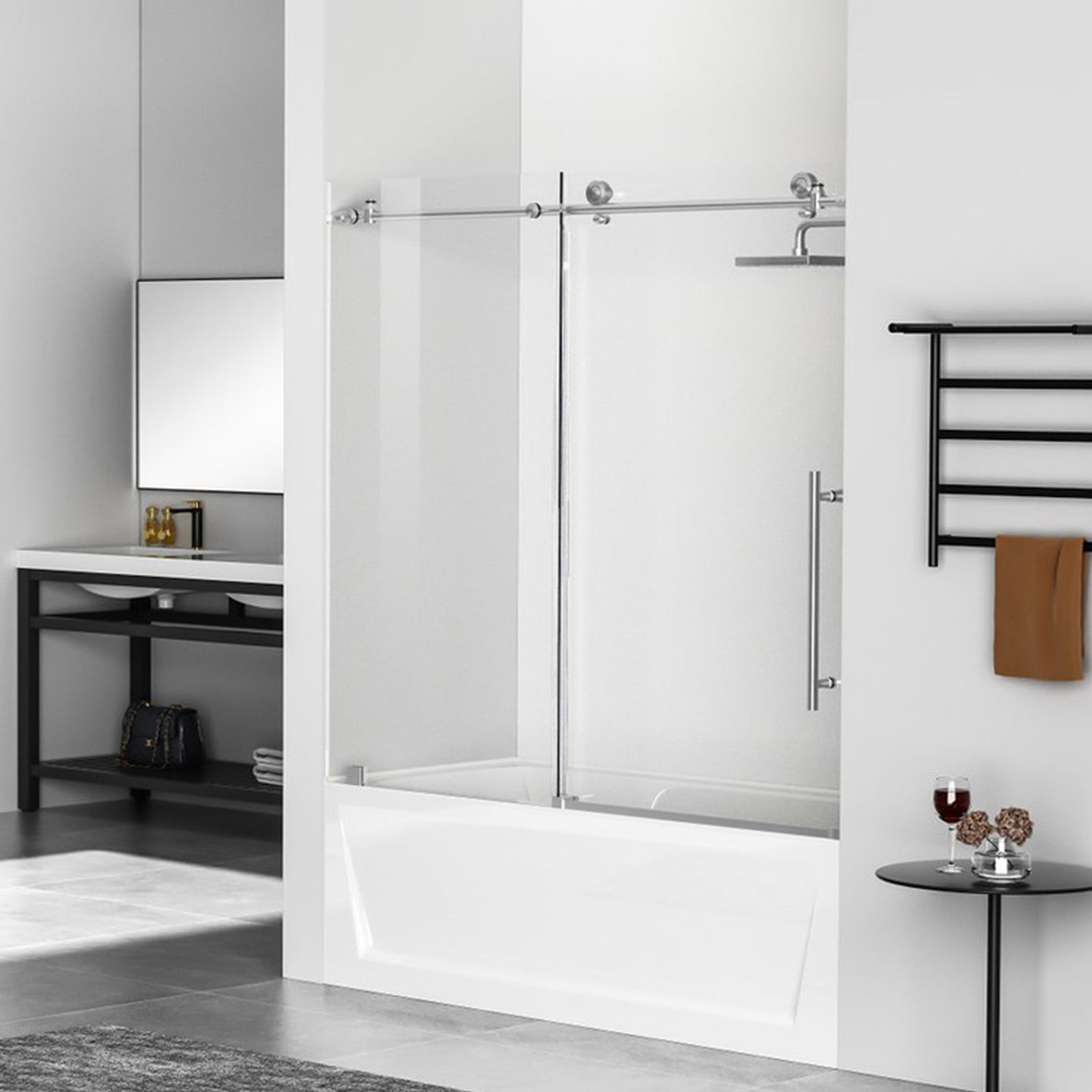 Frameless Tub Door 60 X 60 Brushed Nickel Brushed Nickel Finish - KITCHEN & BATH by Joshua Marshal
