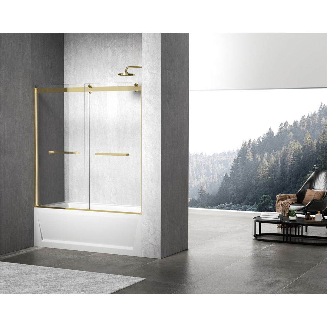 Frameless Tub Door 60 X 60 Brushed Gold - View 2 - Joshua Marshal