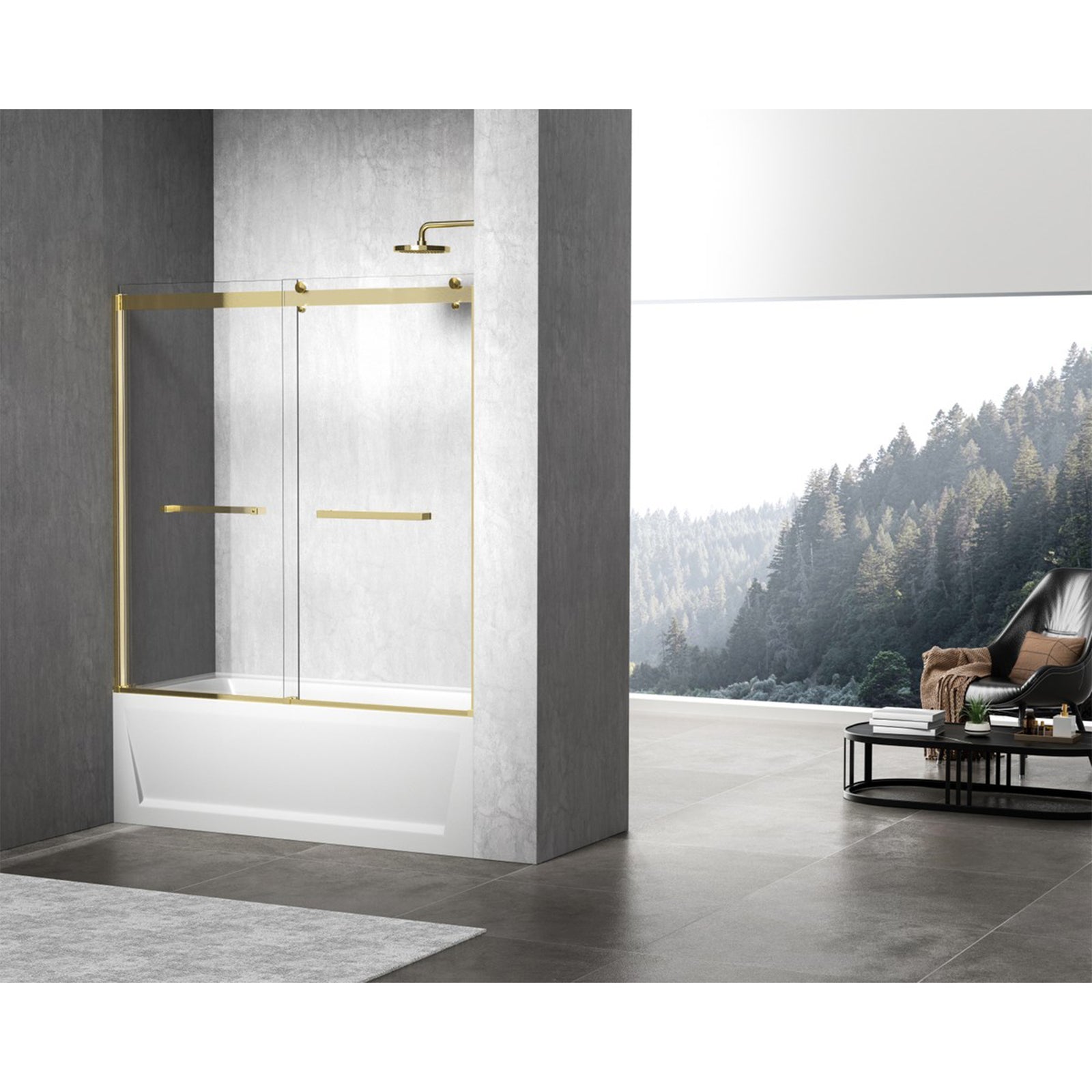 Frameless Tub Door 60 X 60 Brushed Gold - View 2 - Joshua Marshal