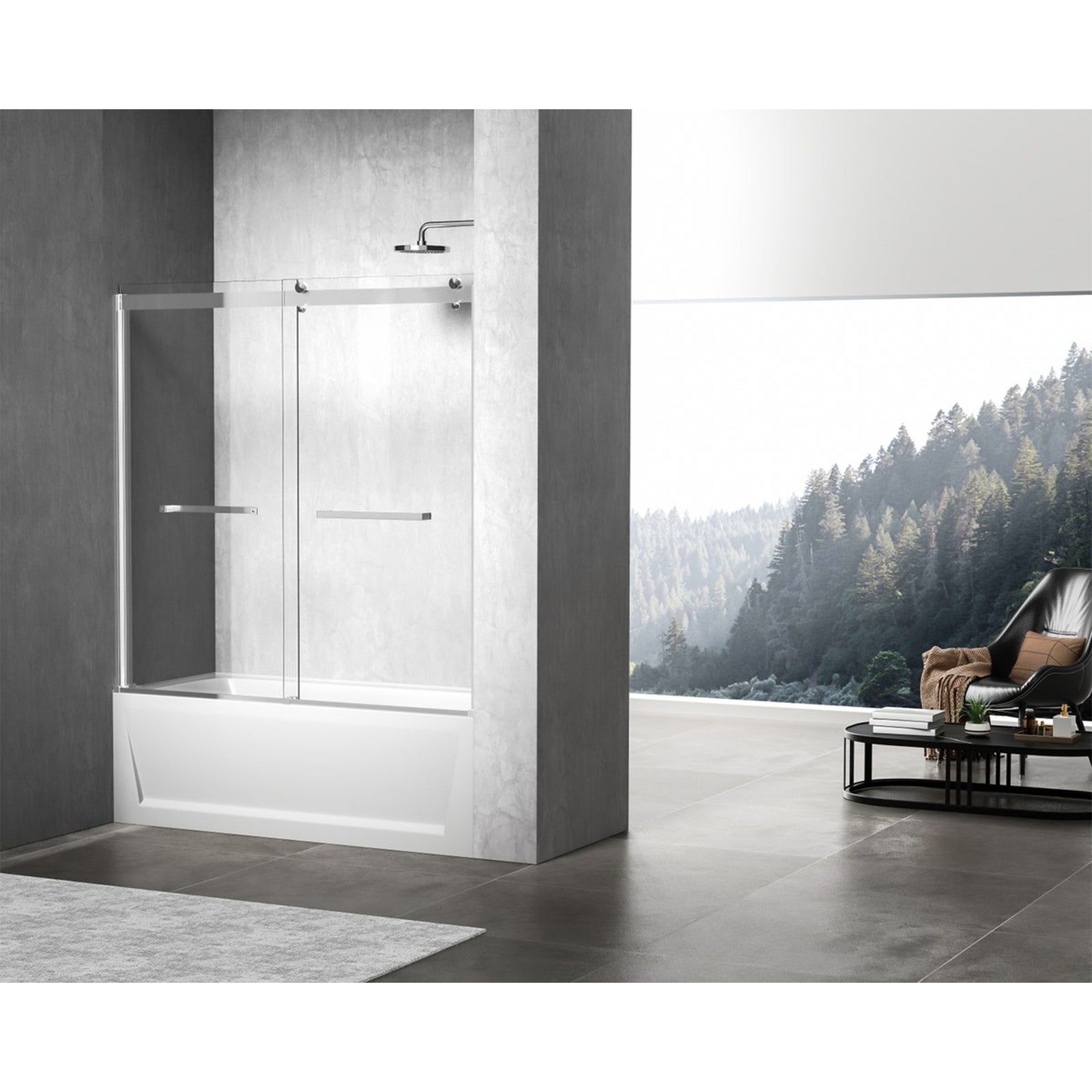Frameless Tub Door 60 X 60 Brushed Nickel - View 2 - Joshua Marshal