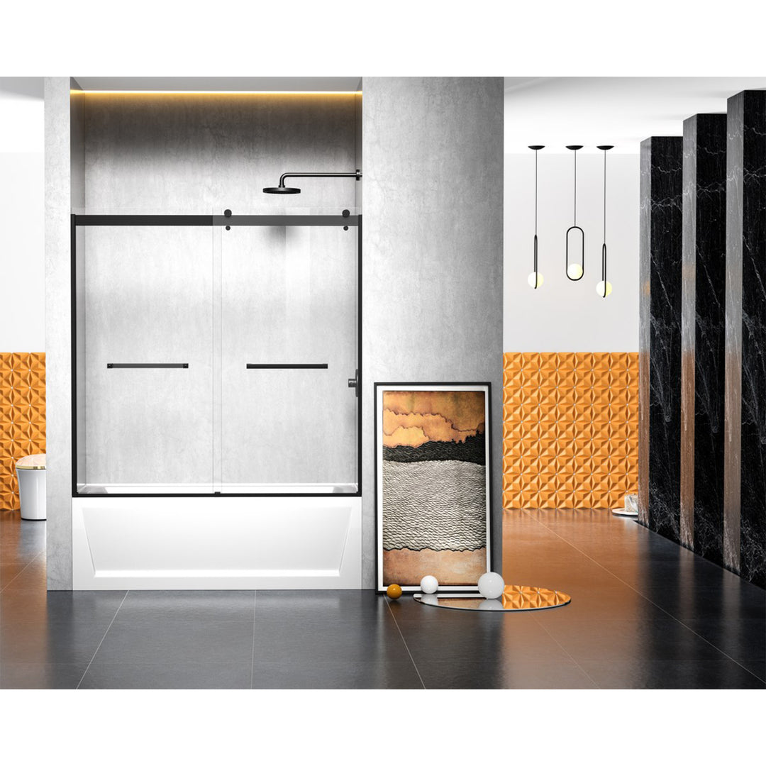Frameless Tub Door 60 X 60 Matte Black - View 2 - Joshua Marshal