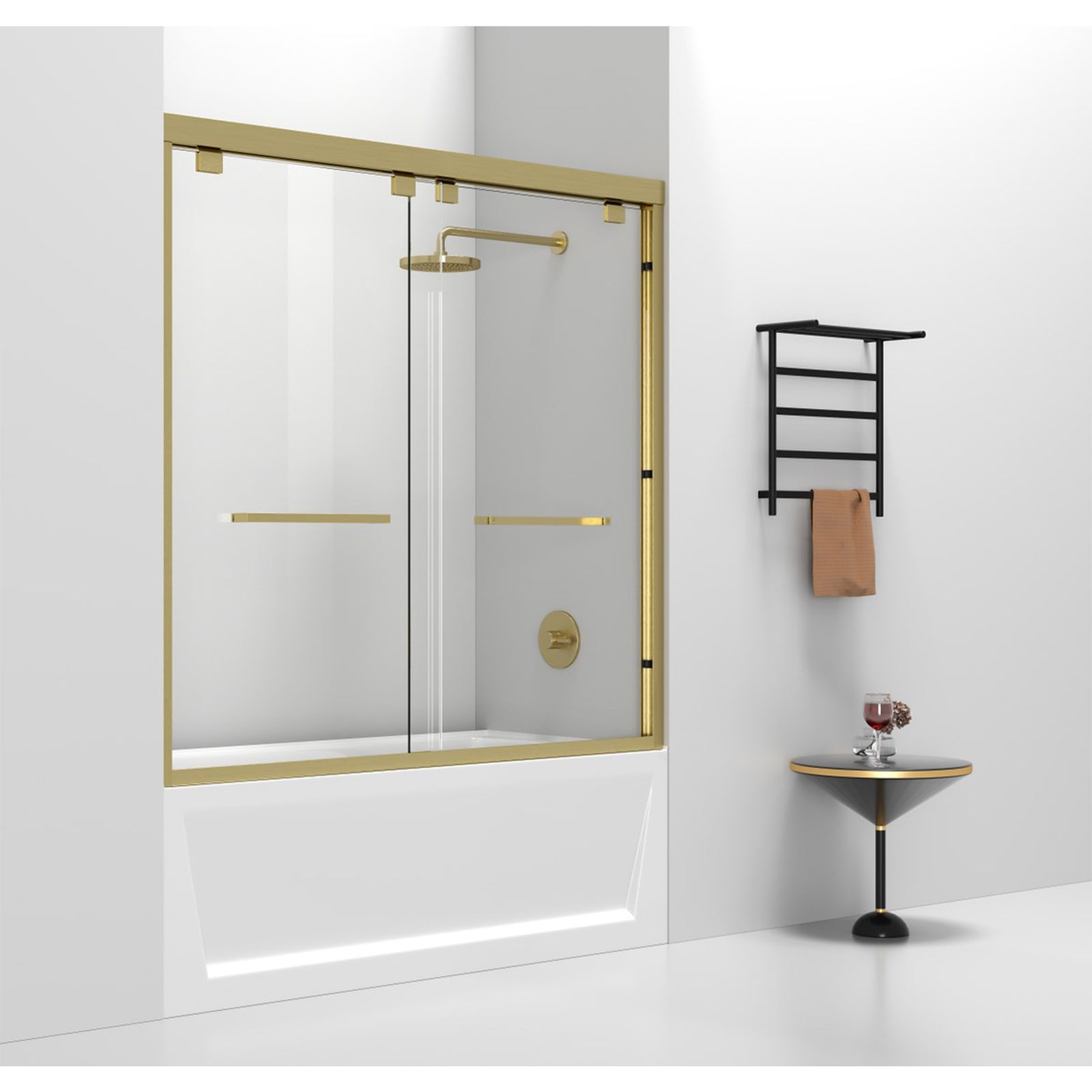 Semi-Frameless Tub Door 60 X 60 Brushed Gold - View 2 - Joshua Marshal