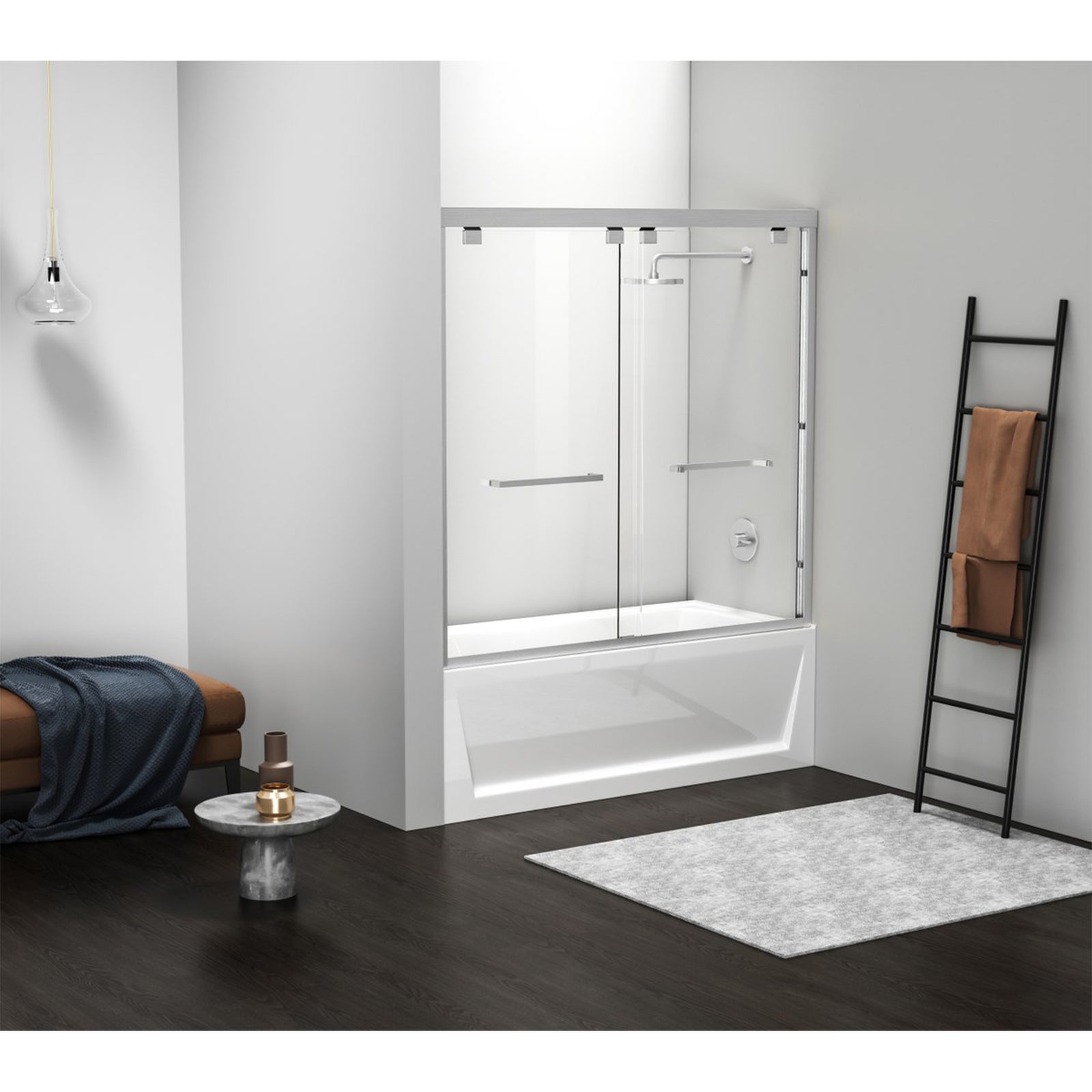Semi-Frameless Tub Door 60 X 60 Brushed Nickel - View 2 - Joshua Marshal