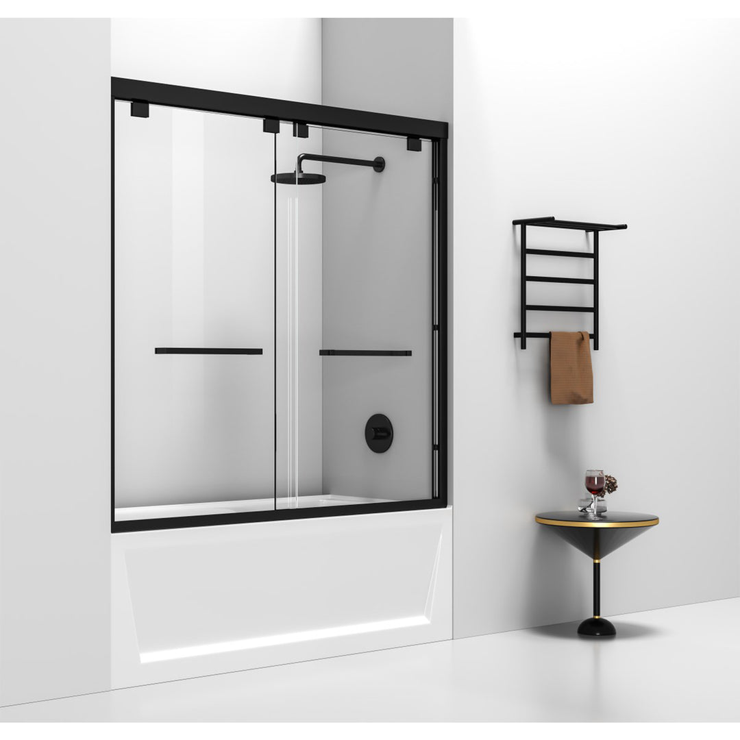 Semi-Frameless Tub Door 60 X 60 Matte Black - View 2 - Joshua Marshal
