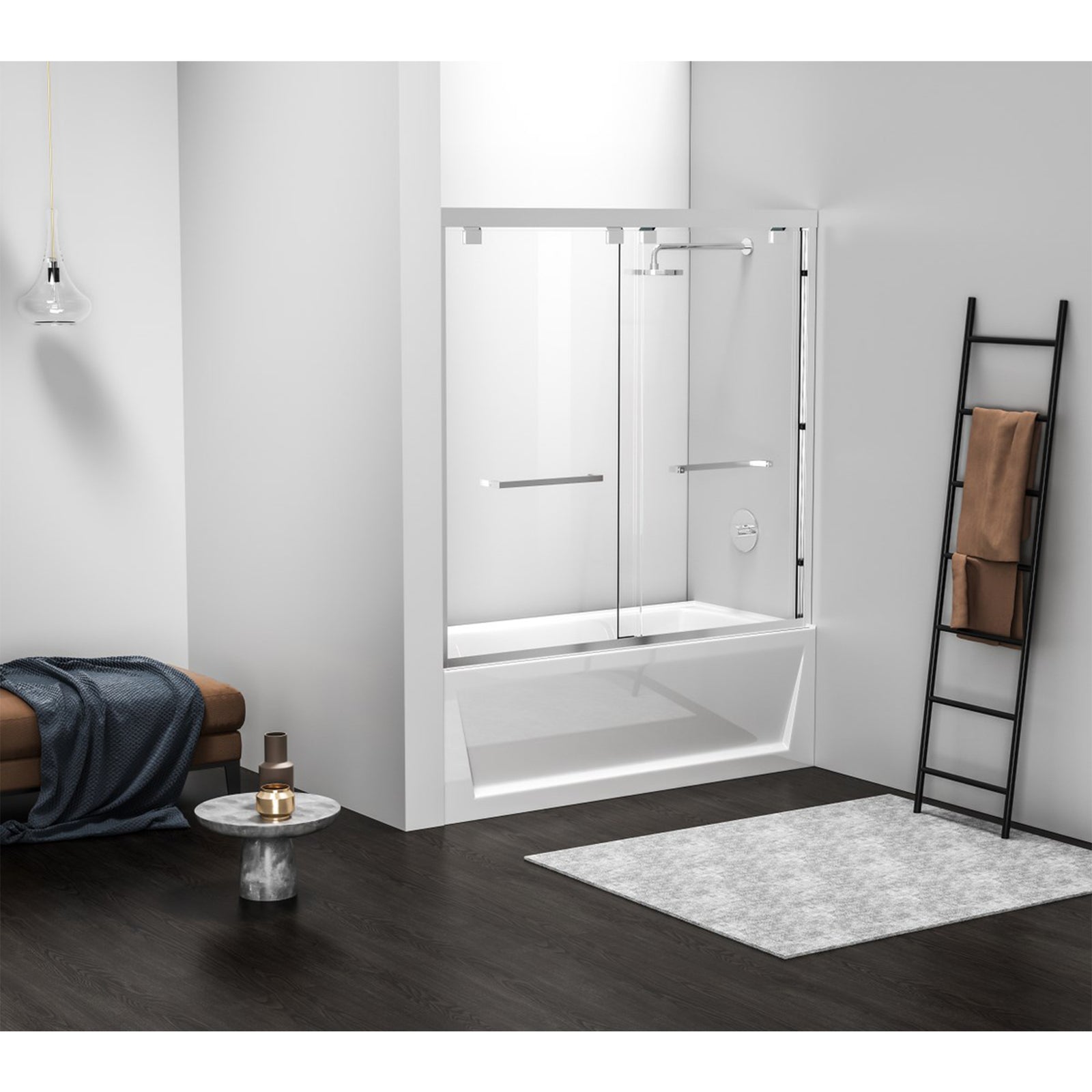 Semi-Frameless Tub Door 60 X 60 Polished Chrome - View 2 - Joshua Marshal