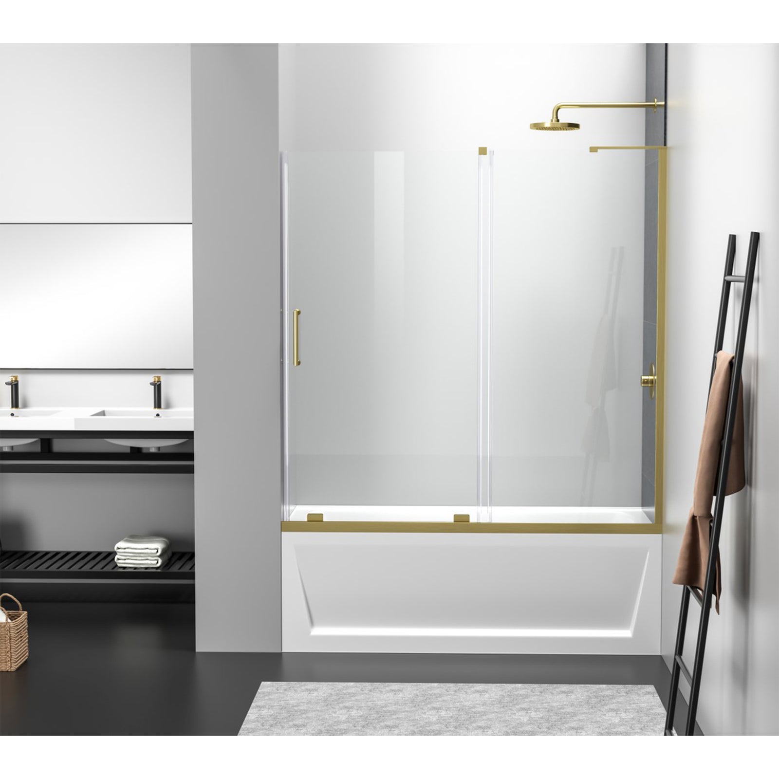 Frameless Tub Door 60 X 60 Brushed Gold - View 2 - Joshua Marshal