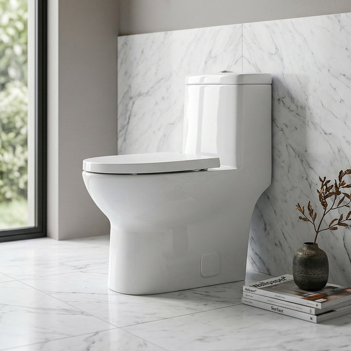 One-Piece Elongated Toilet 28X15X30 In White White Finish - KITCHEN & BATH by Joshua Marshal