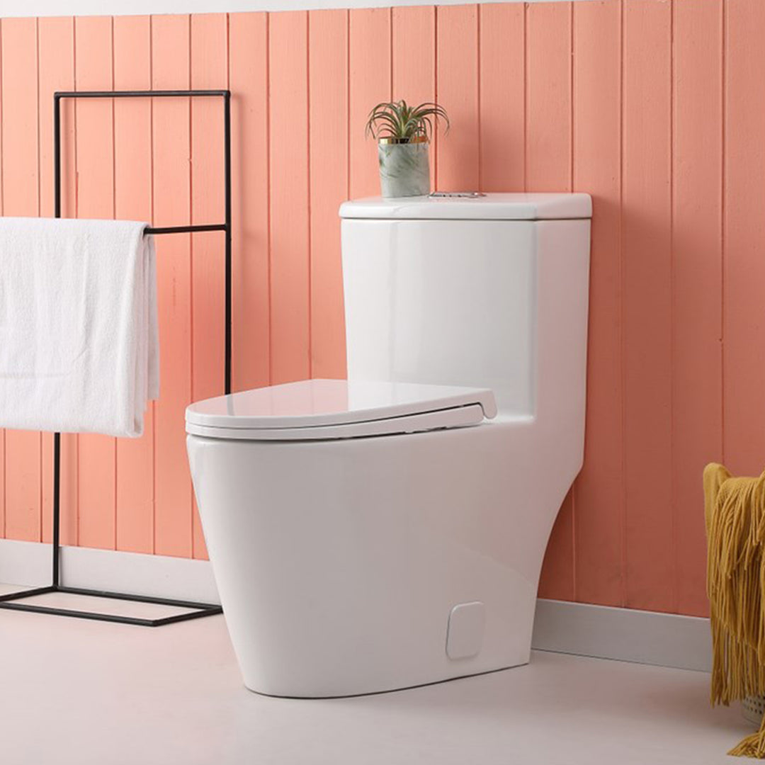 One-Piece Elongated Toilet 28X16X29 In White White Finish - KITCHEN & BATH by Joshua Marshal
