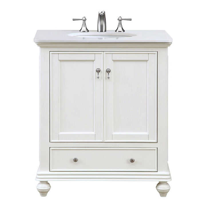 30 Inch Single Bathroom Vanity In Antique White With Ivory White Marble - View 3 - Joshua Marshal