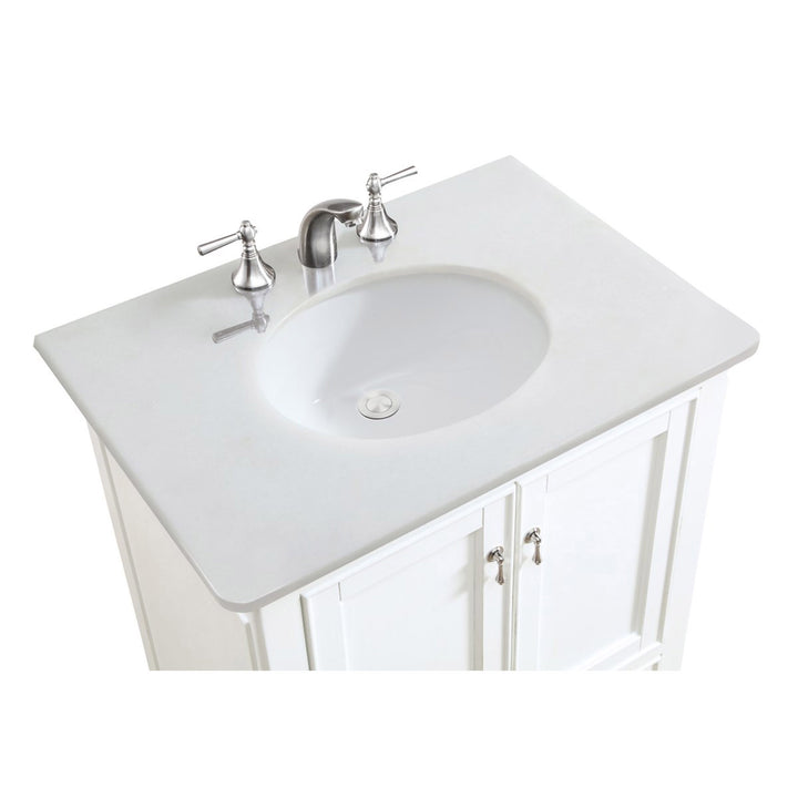 30 Inch Single Bathroom Vanity In Antique White With Ivory White Marble - View 6 - Joshua Marshal
