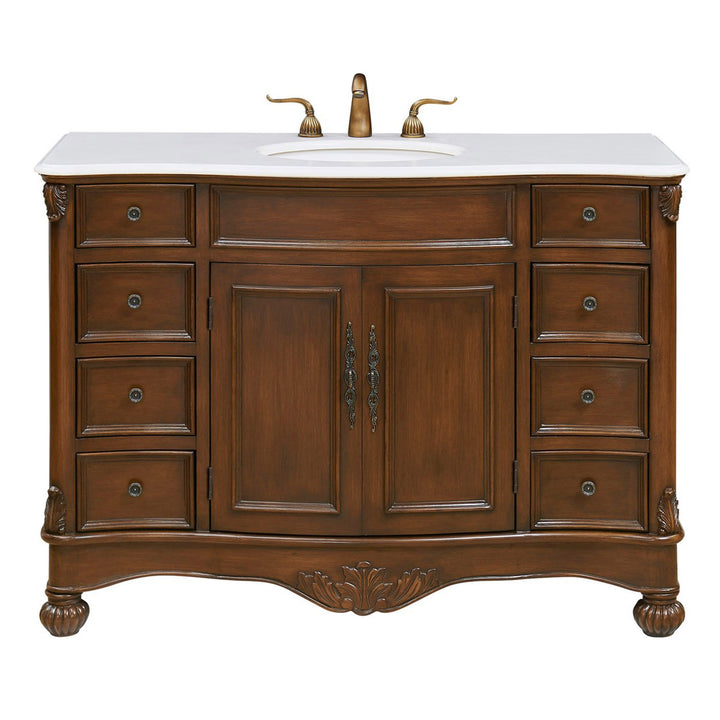 48 Inch Single Bathroom Vanity In Teak Color With Ivory White Marble - View 3 - Joshua Marshal