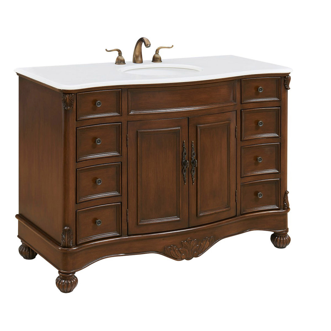 48 Inch Single Bathroom Vanity In Teak Color With Ivory White Marble - View 4 - Joshua Marshal