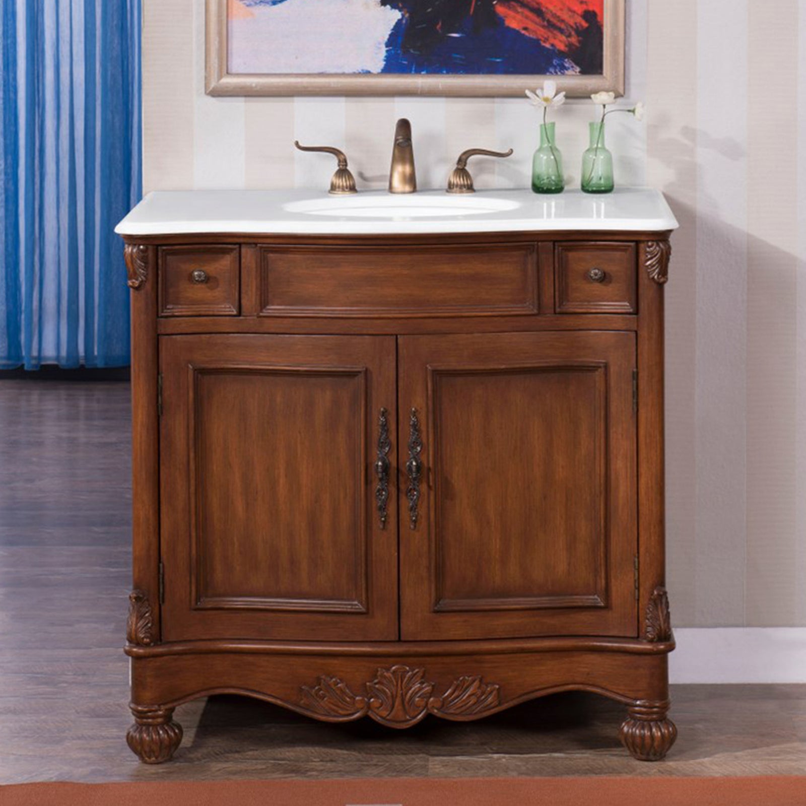 36 Inch Single Bathroom Vanity In Brown With Ivory White Marble Brown Finish - KITCHEN & BATH by Joshua Marshal