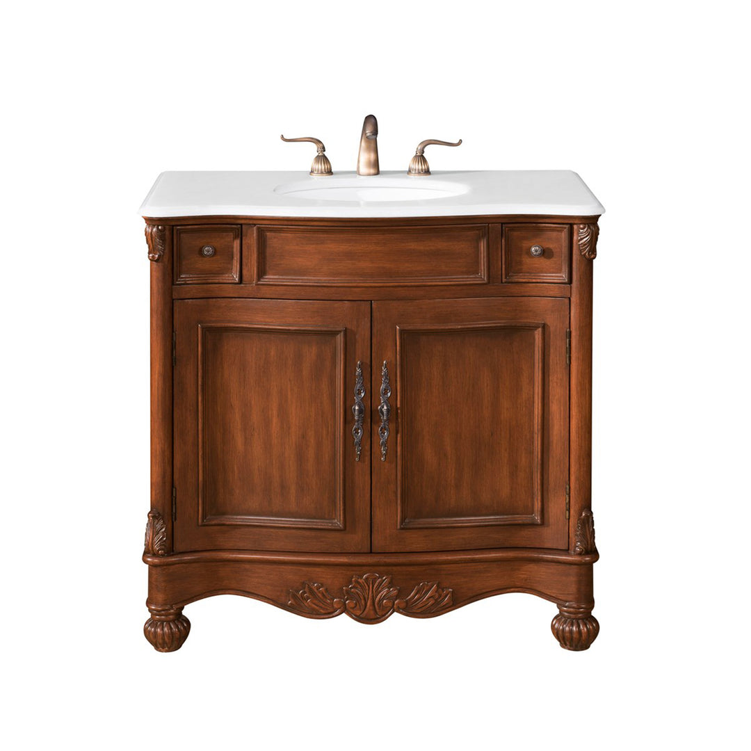36 Inch Single Bathroom Vanity In Brown With Ivory White Marble - View 3 - Joshua Marshal