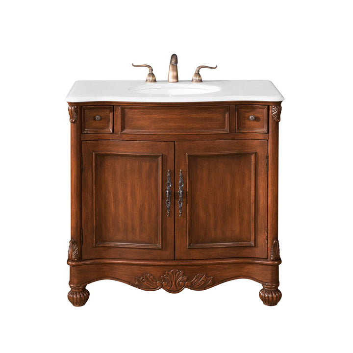 36 Inch Single Bathroom Vanity In Brown With Ivory White Marble - View 3 - Joshua Marshal