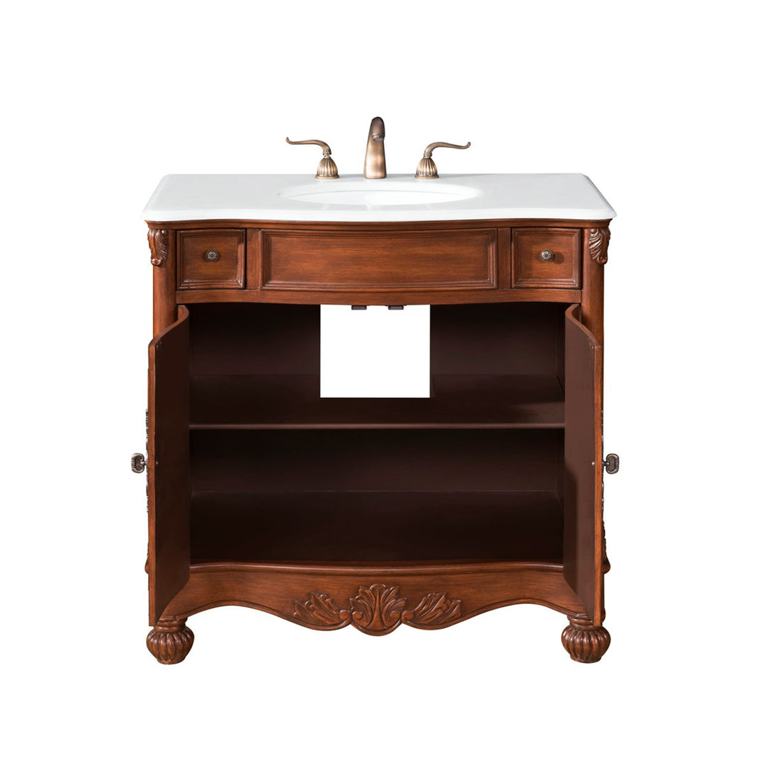 36 Inch Single Bathroom Vanity In Brown With Ivory White Marble - View 5 - Joshua Marshal