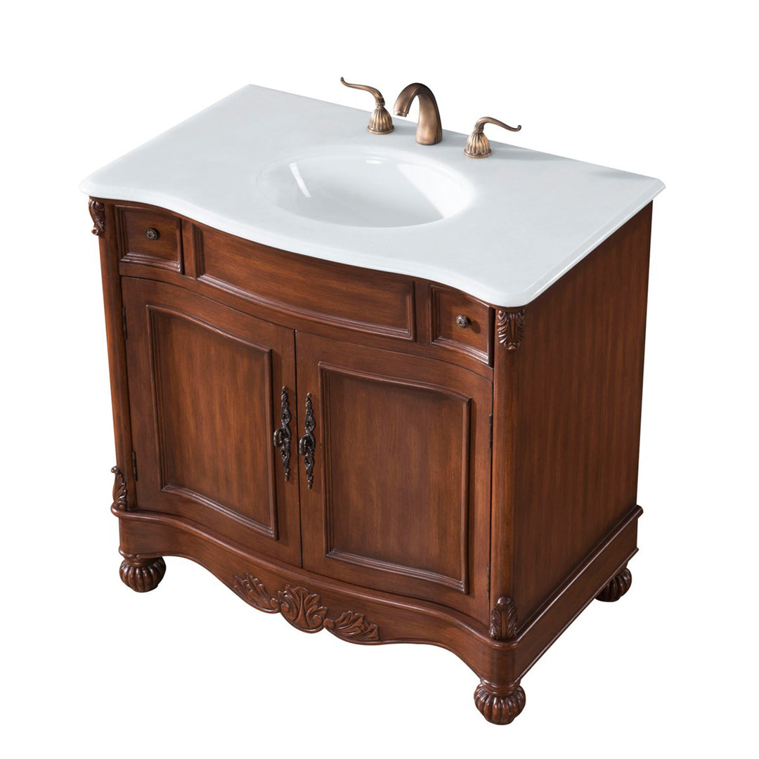 36 Inch Single Bathroom Vanity In Brown With Ivory White Marble - View 6 - Joshua Marshal