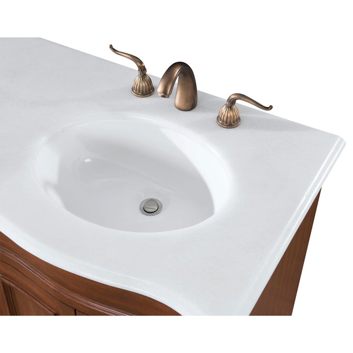 60 Inch Double Bathroom Vanity In Teak With Ivory White Marble - View 6 - Joshua Marshal