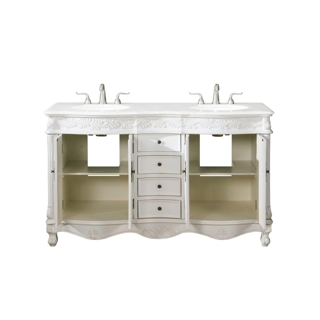 60 Inch Double Bathroom Vanity In Antique White With Ivory White Marble - View 5 - Joshua Marshal