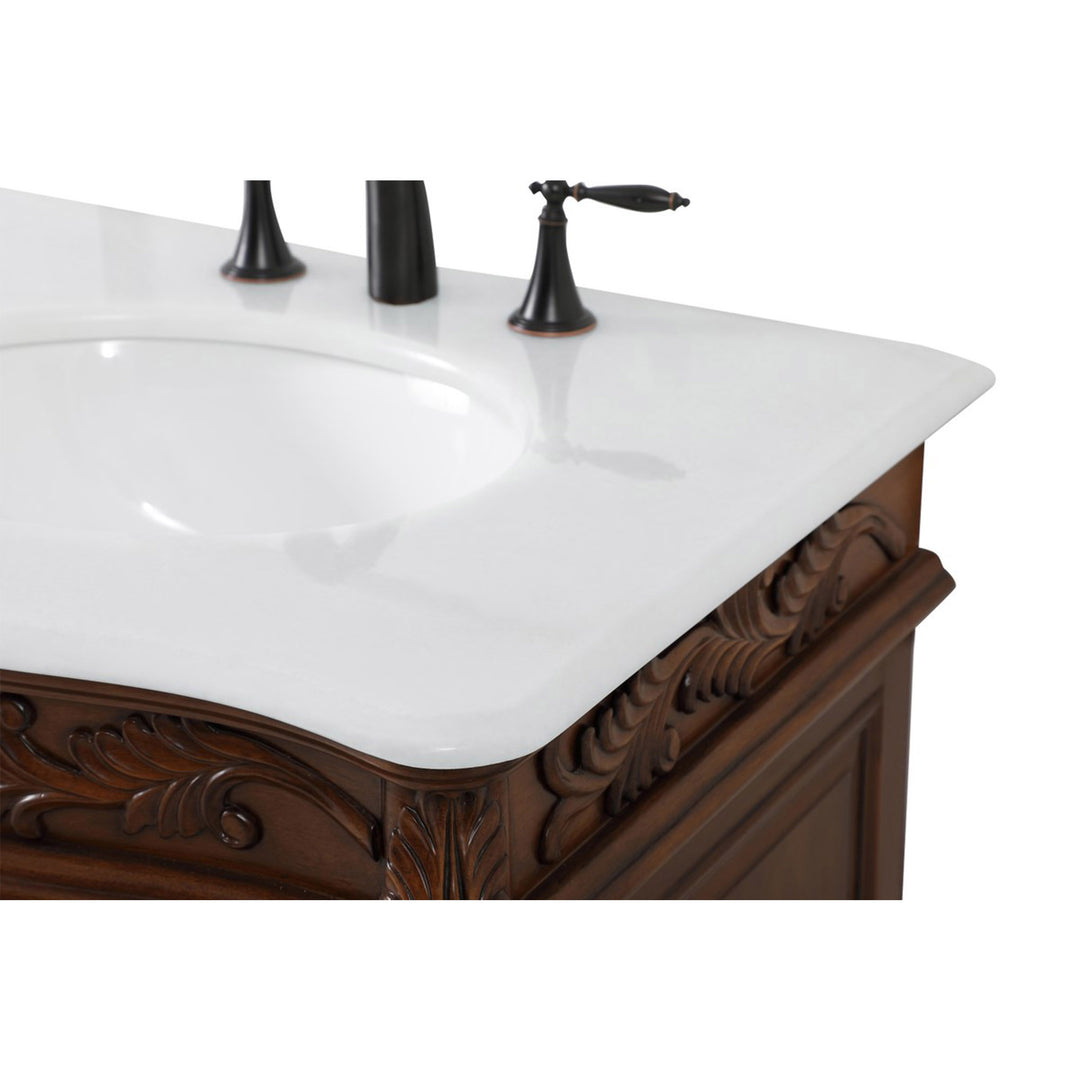 60 Inch Double Bathroom Vanity In Teak With Ivory White Marble - View 5 - Joshua Marshal