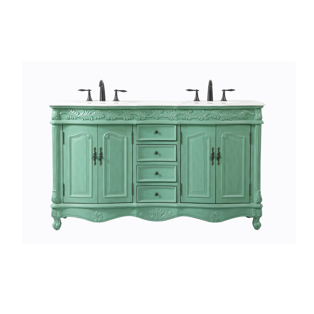 60 Inch Double Bathroom Vanity In Vintage Mint With Ivory White Marble - View 3 - Joshua Marshal