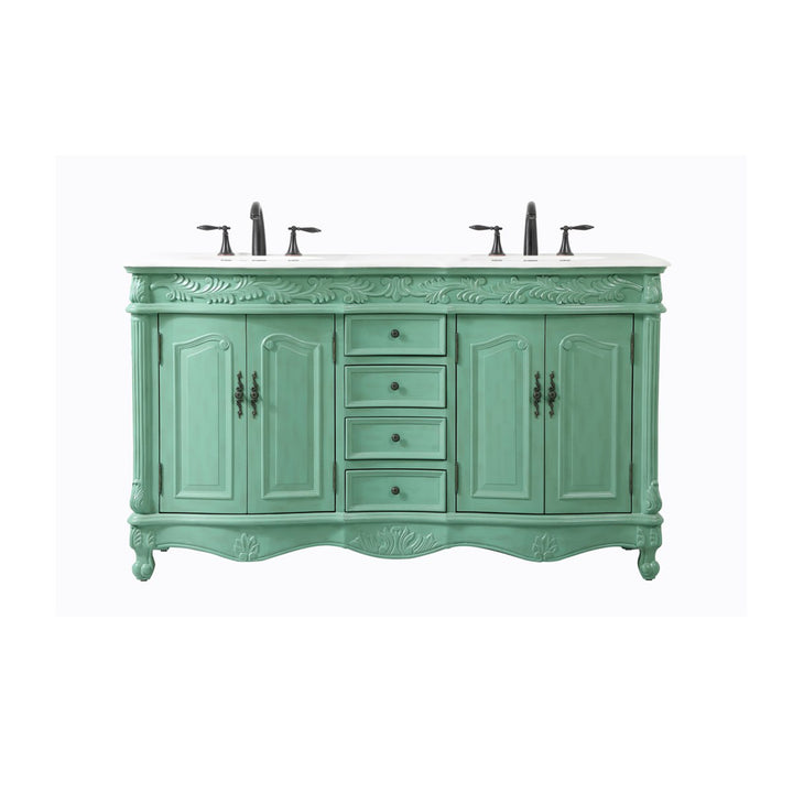 60 Inch Double Bathroom Vanity In Vintage Mint With Ivory White Marble - View 3 - Joshua Marshal