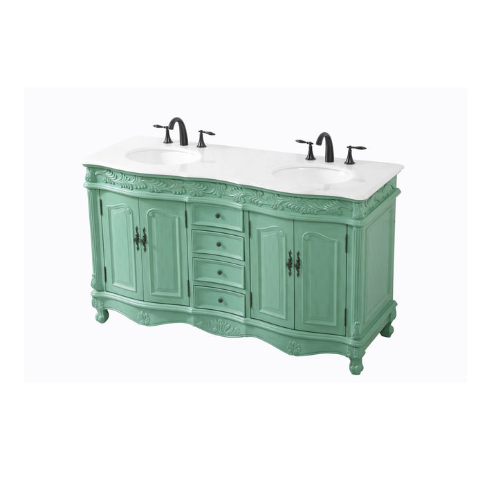60 Inch Double Bathroom Vanity In Vintage Mint With Ivory White Marble - View 4 - Joshua Marshal