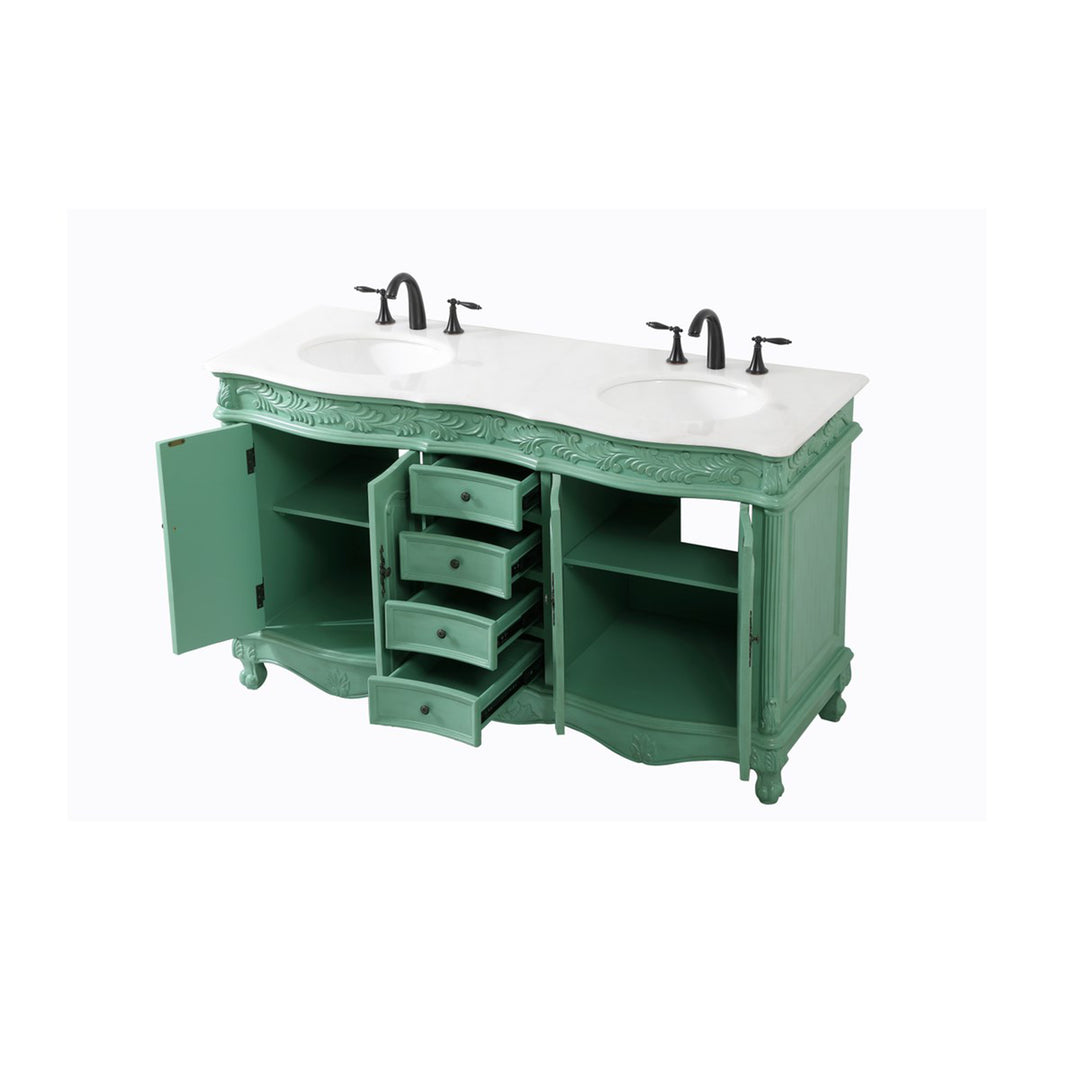 60 Inch Double Bathroom Vanity In Vintage Mint With Ivory White Marble - View 5 - Joshua Marshal