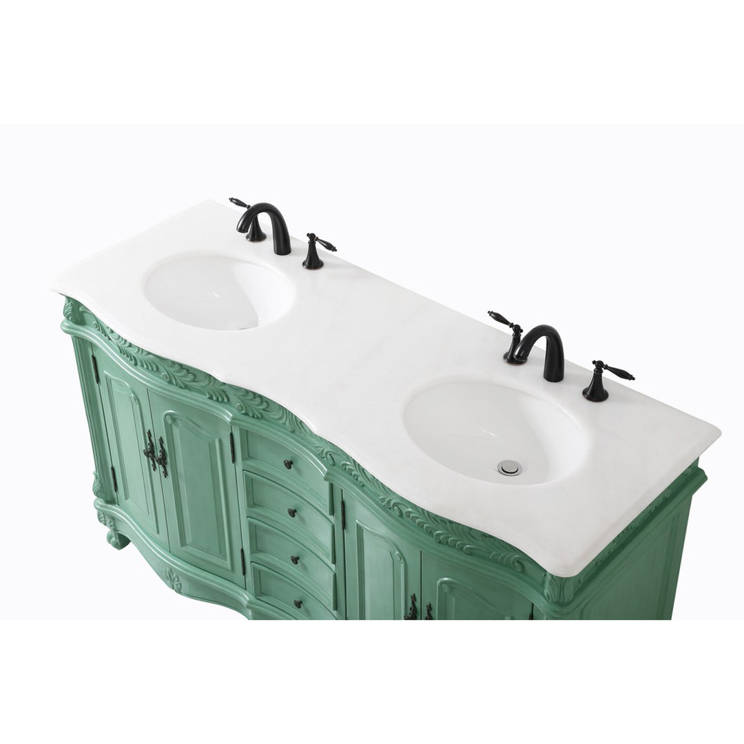 60 Inch Double Bathroom Vanity In Vintage Mint With Ivory White Marble - View 6 - Joshua Marshal