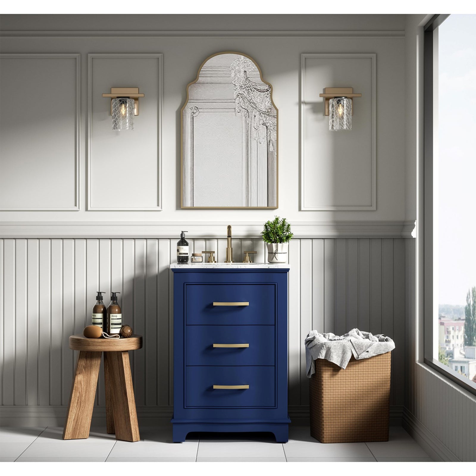 24 Inch Single Bathroom Vanity In Blue - View 2 - Joshua Marshal