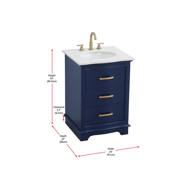 24 Inch Single Bathroom Vanity In Blue - View 6 - Joshua Marshal