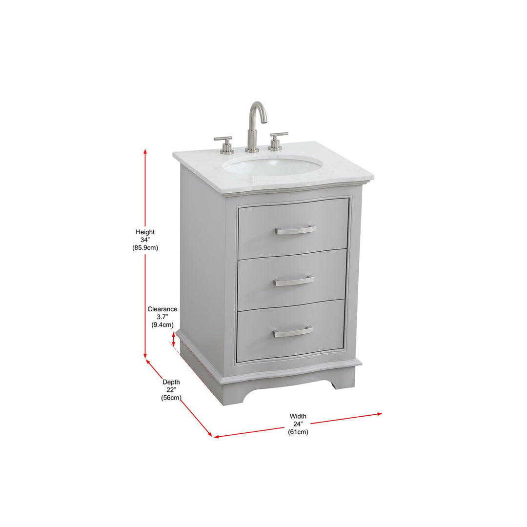 24 Inch Single Bathroom Vanity In Grey - View 6 - Joshua Marshal