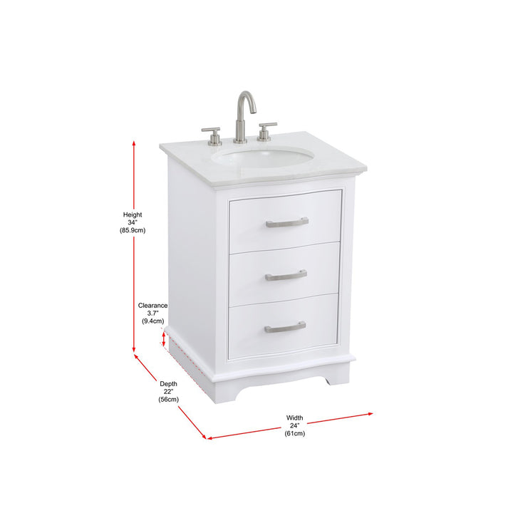 24 Inch Single Bathroom Vanity In White - View 6 - Joshua Marshal