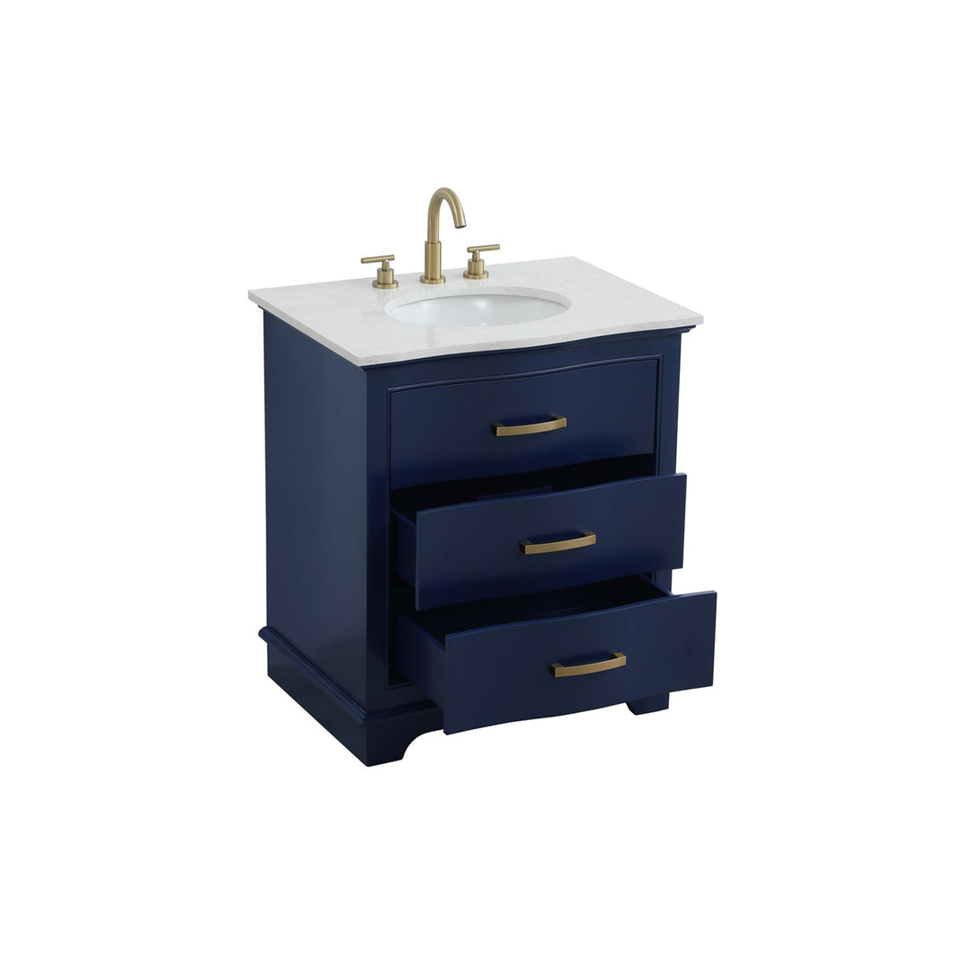 30 Inch Single Bathroom Vanity In Blue - View 4 - Joshua Marshal