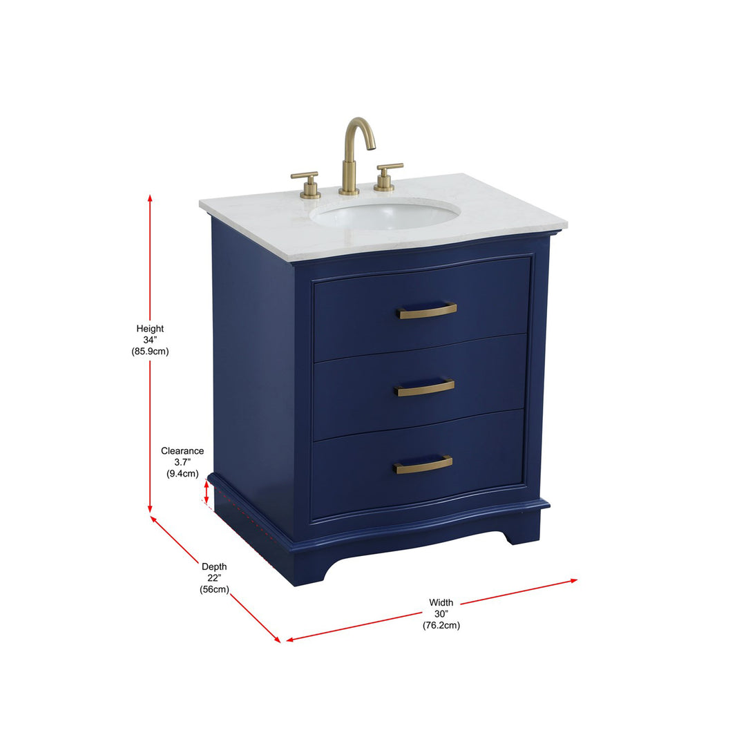 30 Inch Single Bathroom Vanity In Blue - View 6 - Joshua Marshal