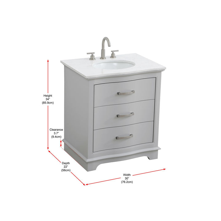 30 Inch Single Bathroom Vanity In Grey - View 6 - Joshua Marshal