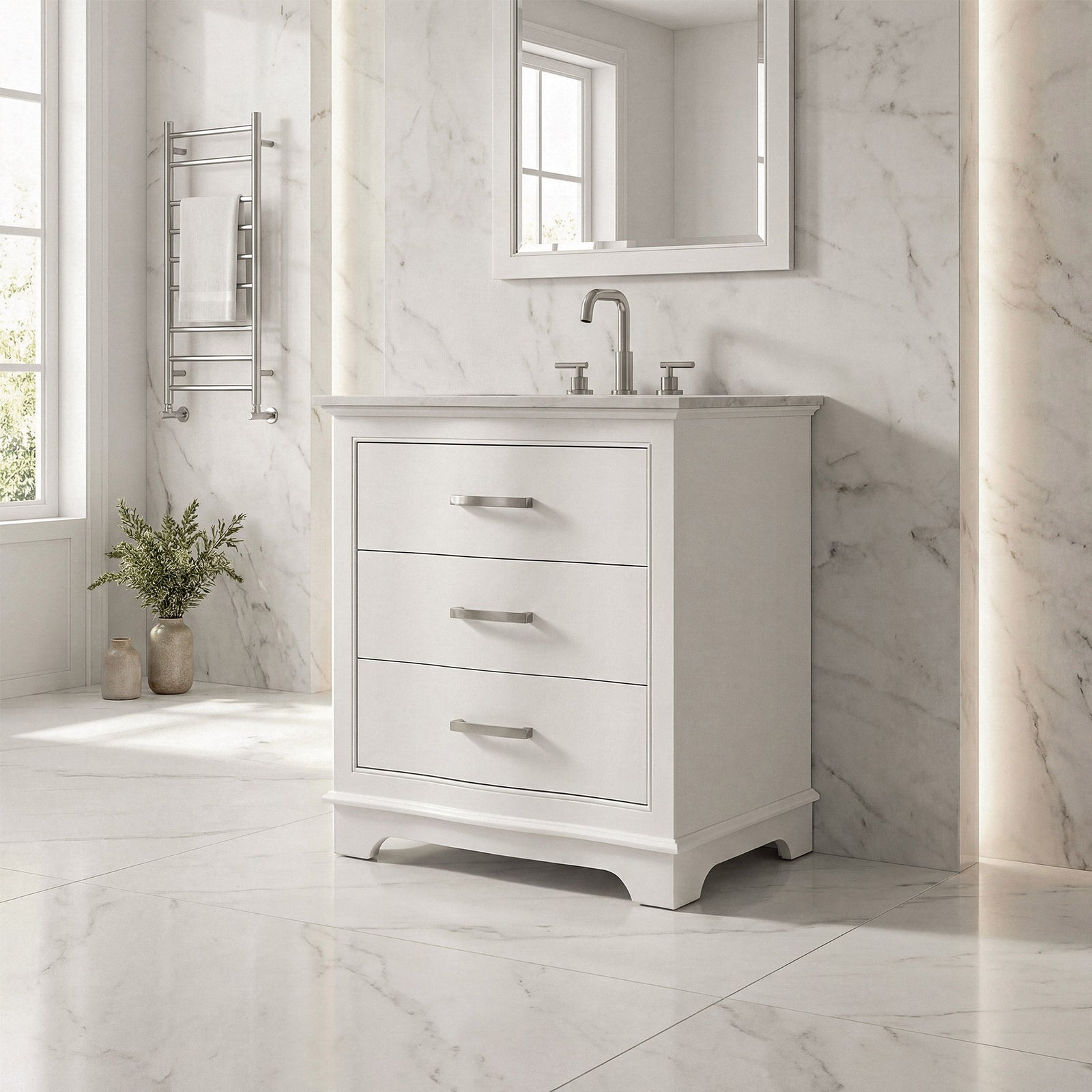 30 Inch Single Bathroom Vanity In White - View 2 - Joshua Marshal