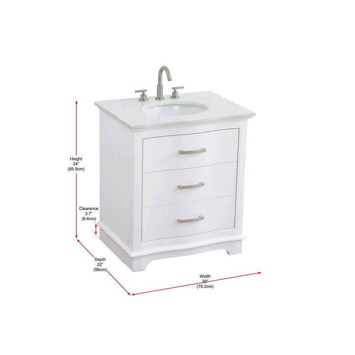 30 Inch Single Bathroom Vanity In White - View 5 - Joshua Marshal