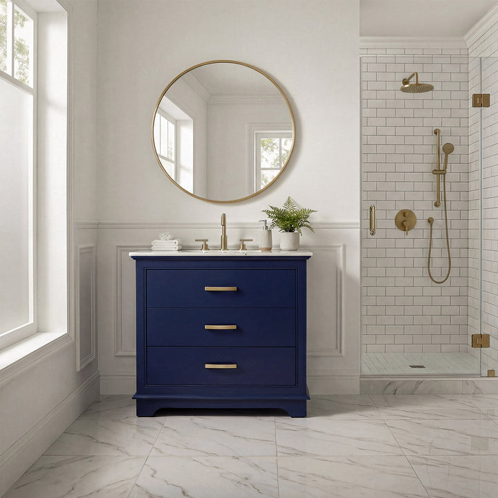 36 Inch Single Bathroom Vanity In Blue - View 2 - Joshua Marshal