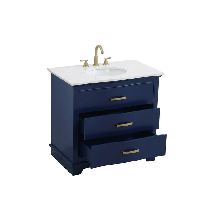 36 Inch Single Bathroom Vanity In Blue - View 4 - Joshua Marshal