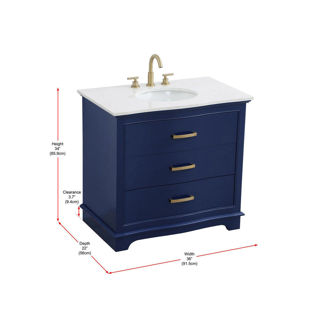 36 Inch Single Bathroom Vanity In Blue - View 5 - Joshua Marshal
