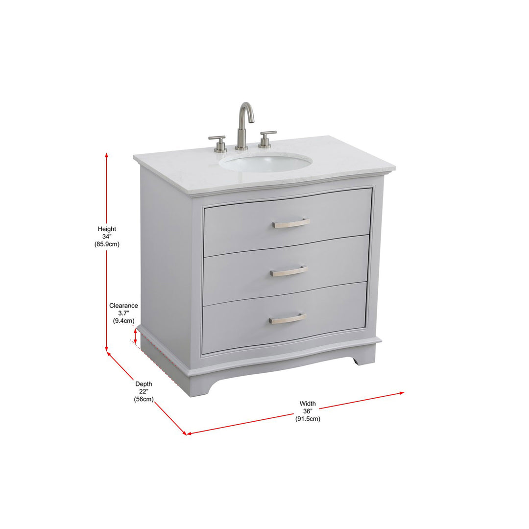 36 Inch Single Bathroom Vanity In Grey - View 5 - Joshua Marshal