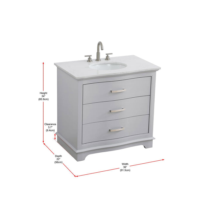 36 Inch Single Bathroom Vanity In Grey - View 5 - Joshua Marshal