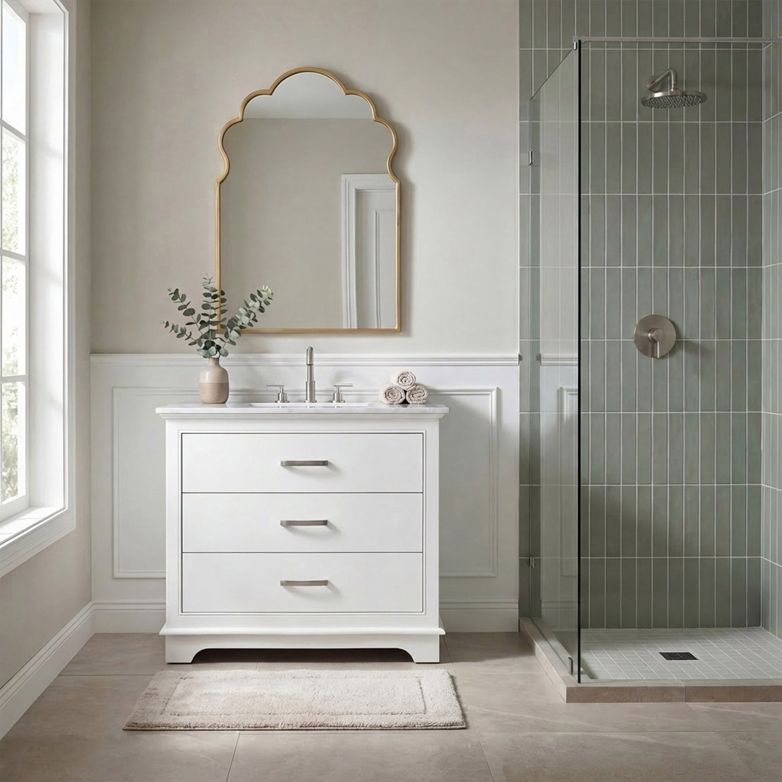 36 Inch Single Bathroom Vanity In White - View 2 - Joshua Marshal