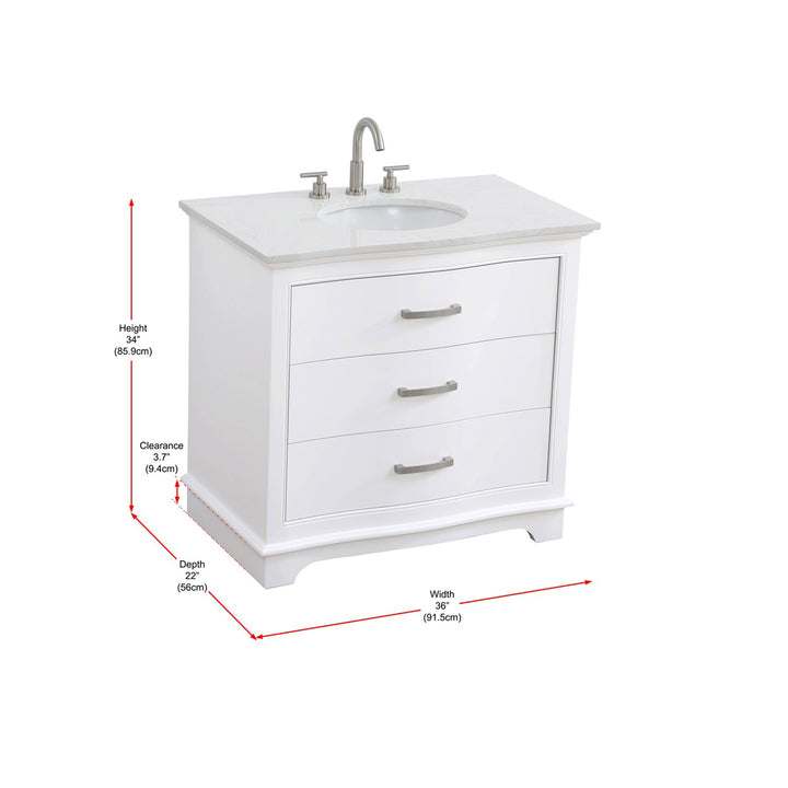 36 Inch Single Bathroom Vanity In White - View 5 - Joshua Marshal