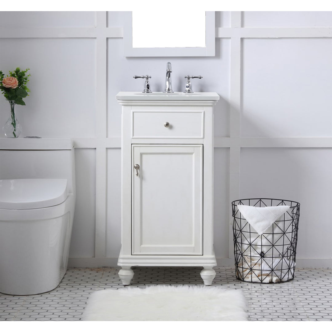 19 Inch Single Bathroom Vanity In Antique White With Ivory White Marble - View 3 - Joshua Marshal