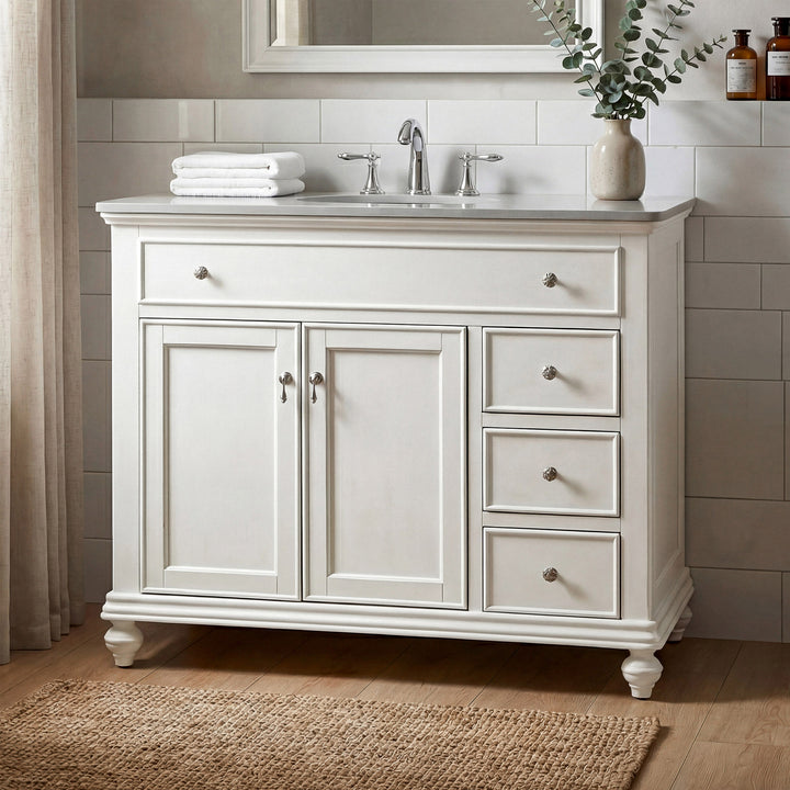 42 Inch Single Bathroom Vanity In Antique White With Ivory White Marble Antique White Finish - KITCHEN & BATH by Joshua Marshal