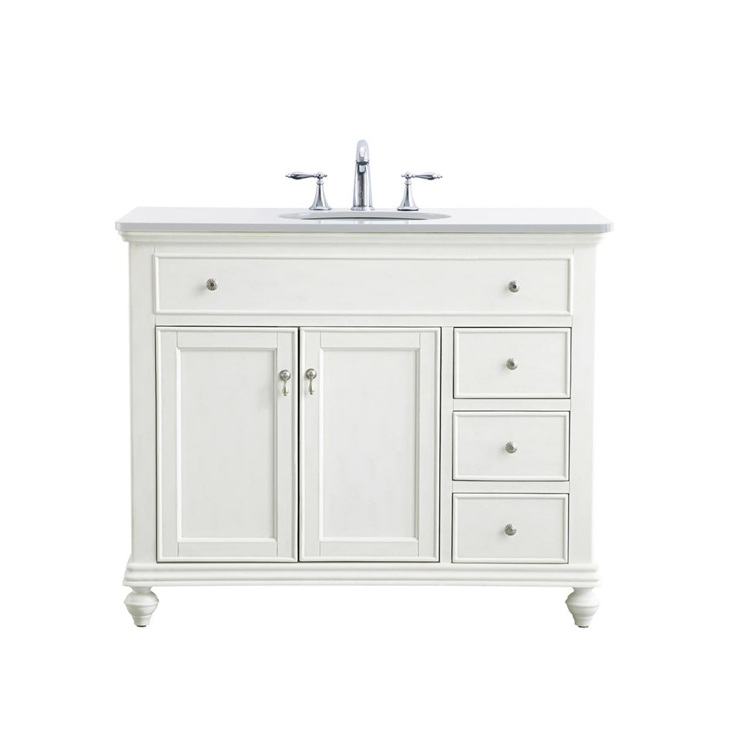 42 Inch Single Bathroom Vanity In Antique White With Ivory White Marble - View 3 - Joshua Marshal