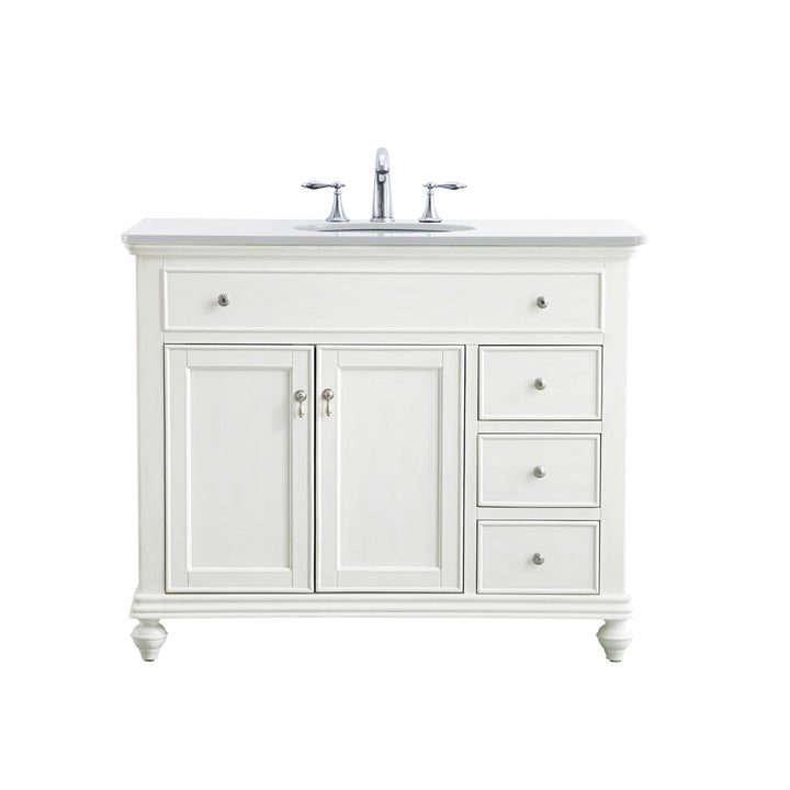 42 Inch Single Bathroom Vanity In Antique White With Ivory White Marble - View 3 - Joshua Marshal