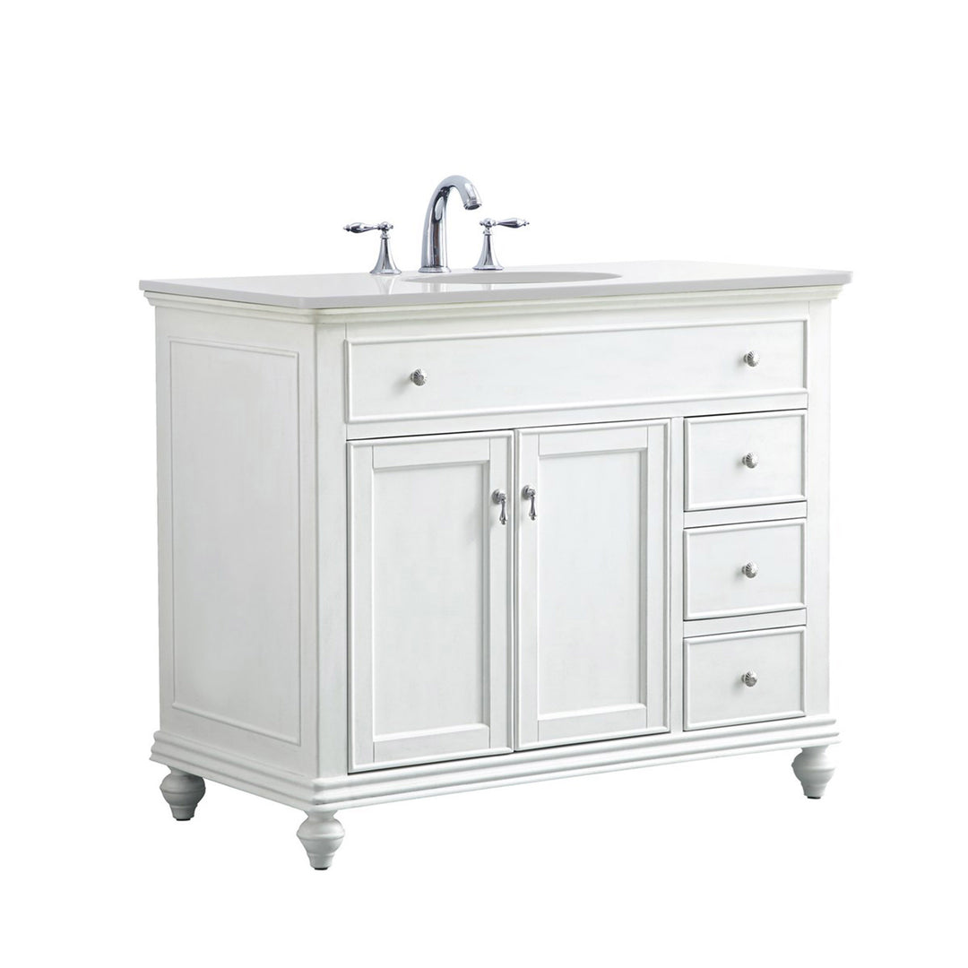 42 Inch Single Bathroom Vanity In Antique White With Ivory White Marble - View 4 - Joshua Marshal